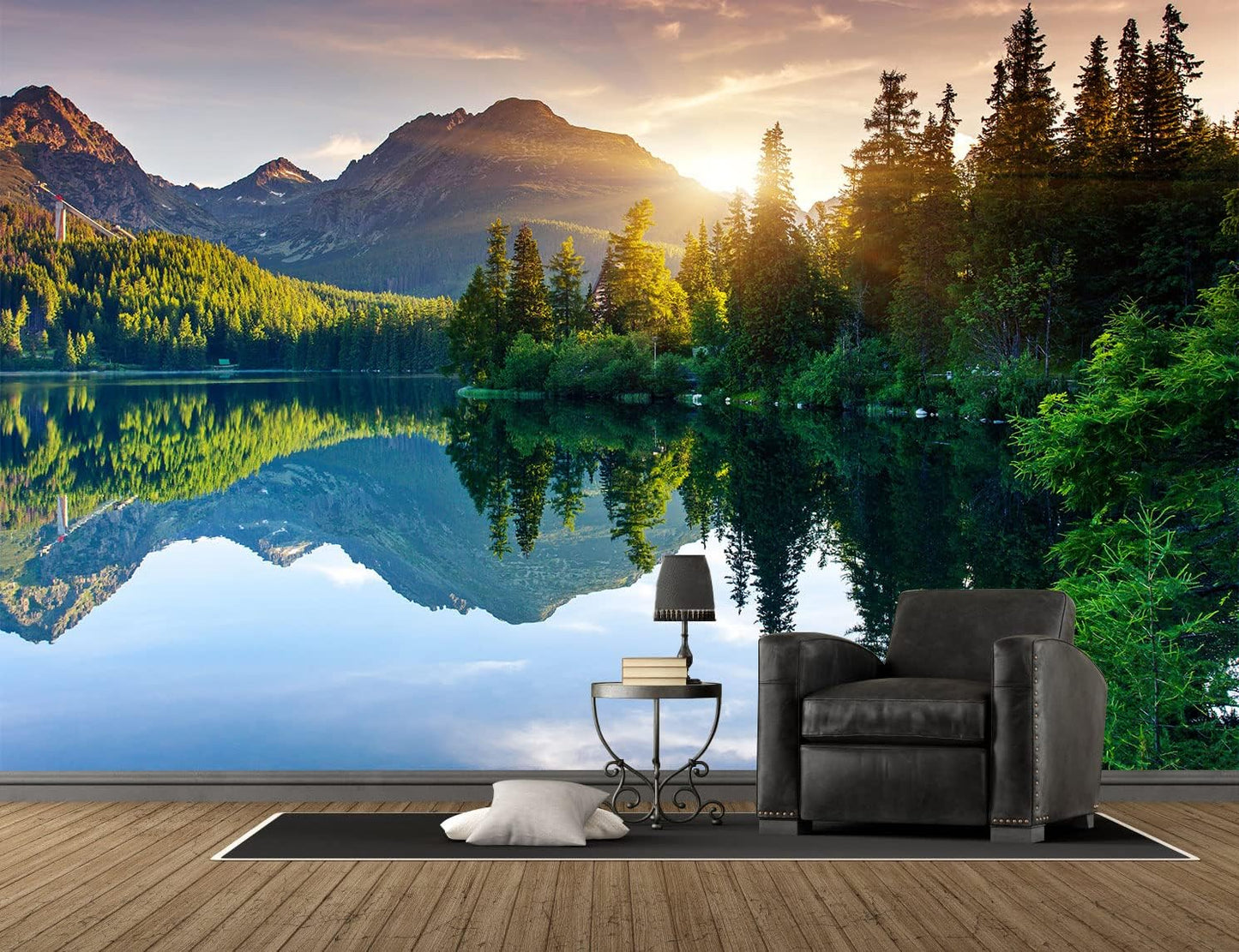 Mountain with Lake Photo Wallpaper Landscape Wall Mural for Bedroom Living Room TV Background Sofa Wall (not self-Adhesive)