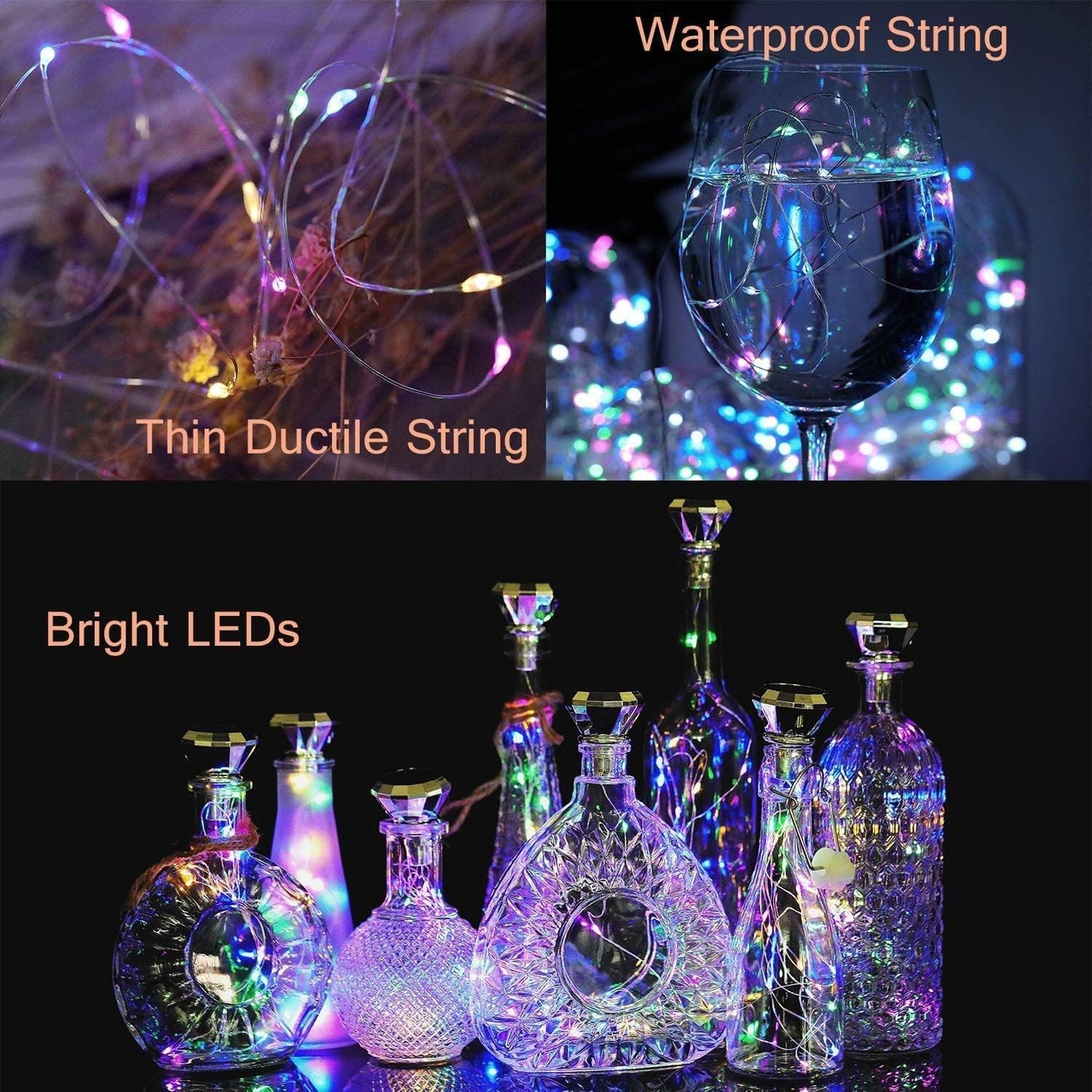 Upgraded 12 Pack Diamond Solar Wine Bottle Lights, 20 LEDs Waterproof Copper Light, Bottle Light Fairy Cork String Lights for Yard Patio Decor, DIY Birthday Gift for Mom Grandma Friend(MultiColor)