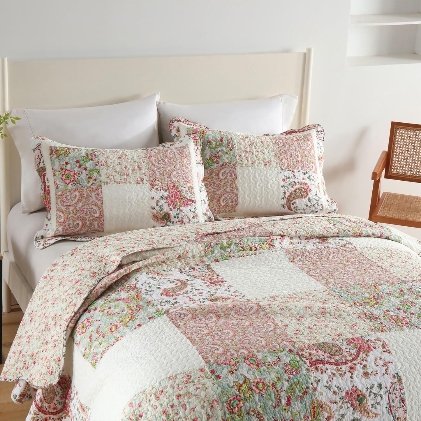 Secgo Queen Comforter Set for Bed - 100% Cotton Quilts Queen Size, Black Bedspreads (90 * 98 Inch) with 2 Pillow Shams, Patchwork Reversible Lightweight Bedding