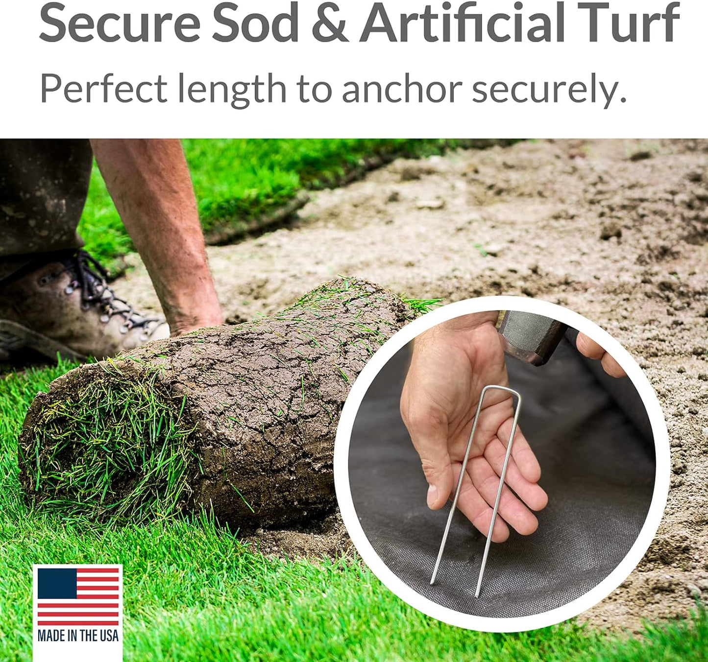 Pinnacle Mercantile USA Made 450 Pack Garden Landscape Staples Weed Barrier Fabric Stakes Galvanized 6 inch Pins Anti Rust Sod Staple 11 Gauge Steel