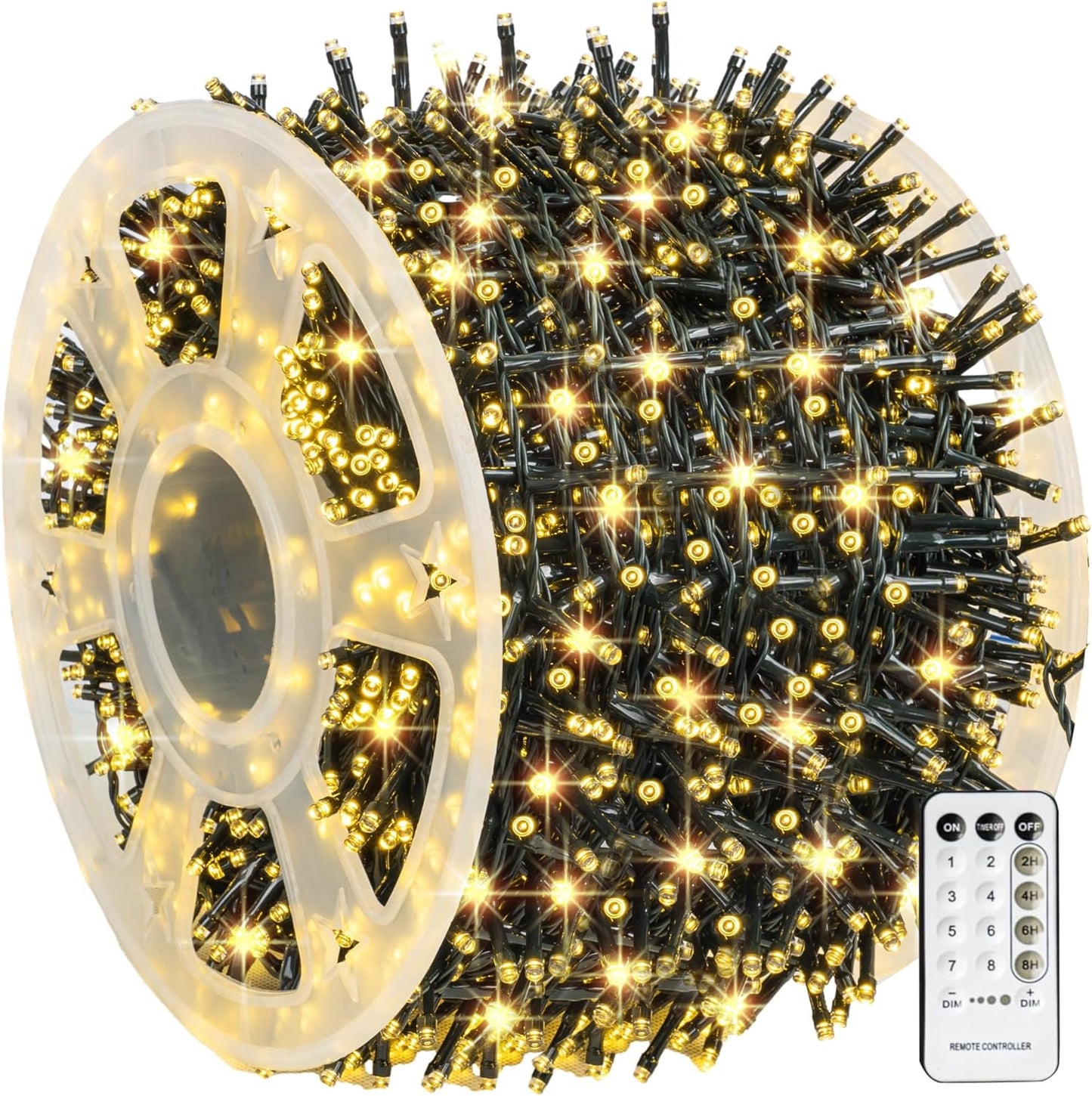 Dazzle Bright Outdoor Christmas String Lights, 1000 LED 328 FT Plug in Fairy Light with Remote Control 8 Modes & Timer, Waterproof Decoration for Home Garden Yard Xmas Wedding, Warm White