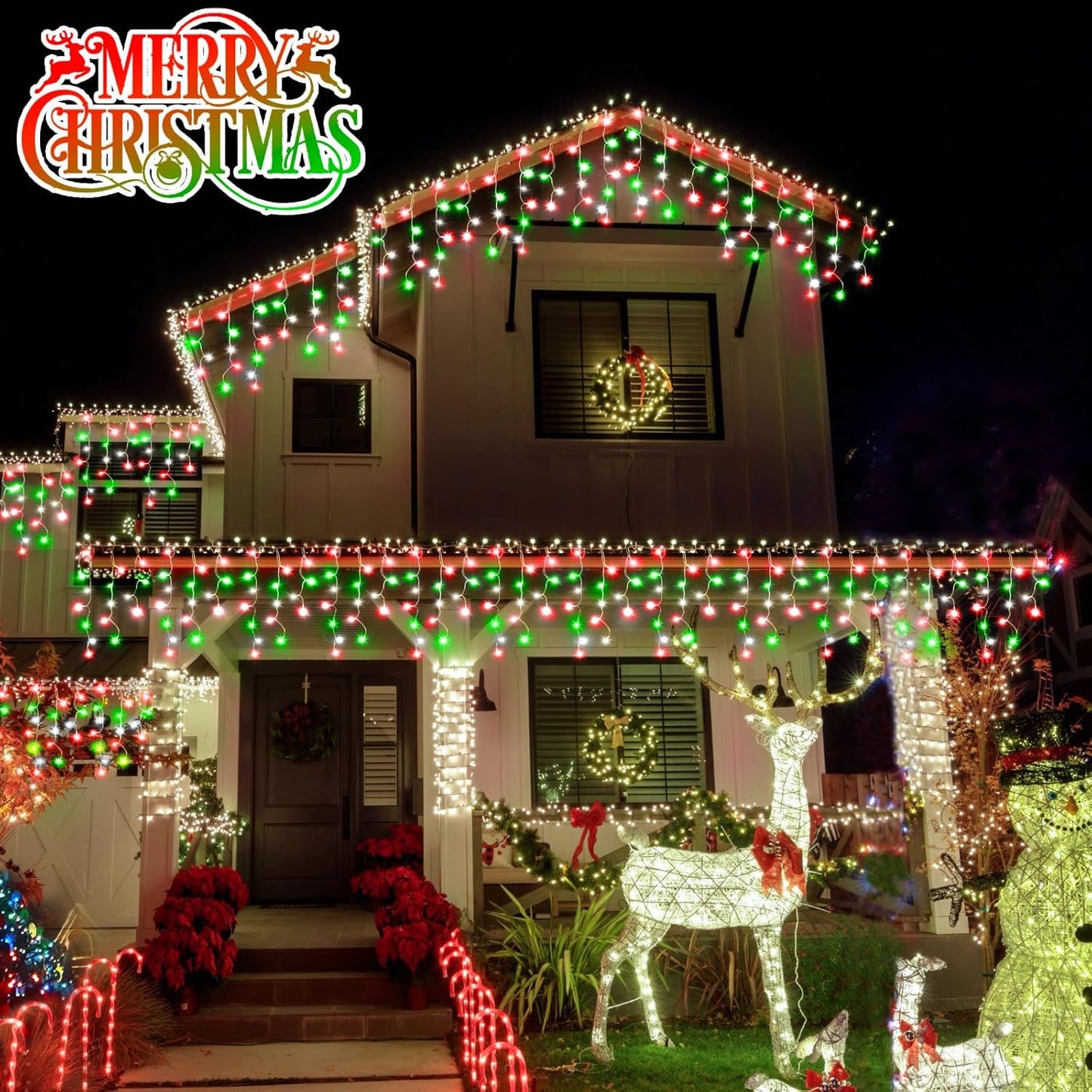 Christmas Lights Outdoor, 164FT 1600 LED Ice Lights for Outside, 320 Drops Ice String Lights with 8 Modes, Waterproof Timer & Memory for Yard, Garden, Eaves, Patio, Party (Red Green and Cool White)
