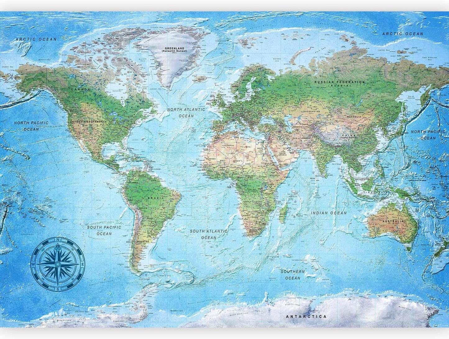 artgeist Premium Wall Mural World Map 138x101 in - XXL Non-Woven Wallpaper Fleece Wall Decor Photo Print Picture Image Design Home Map of The World k-A-0127-a-a