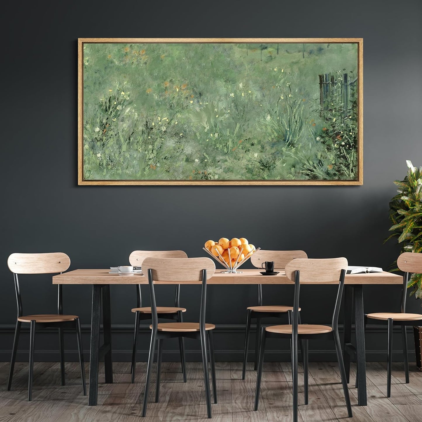 MUDECOR Extra Large Framed Canvas Print Wall Art Meadow's Embrace Impressionist Wildflower Antique Retro Fine Art Illustrations Decorative Colorful for Bedroom - 60"x30"