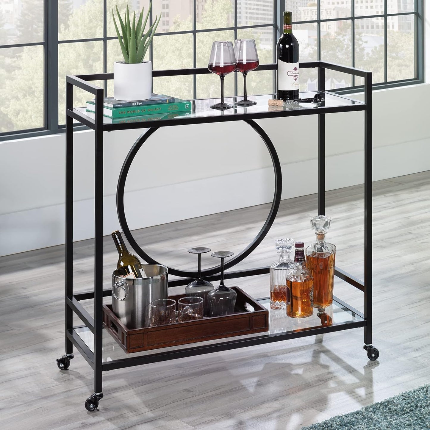 Sauder International Lux Bar Cart, Black Finish