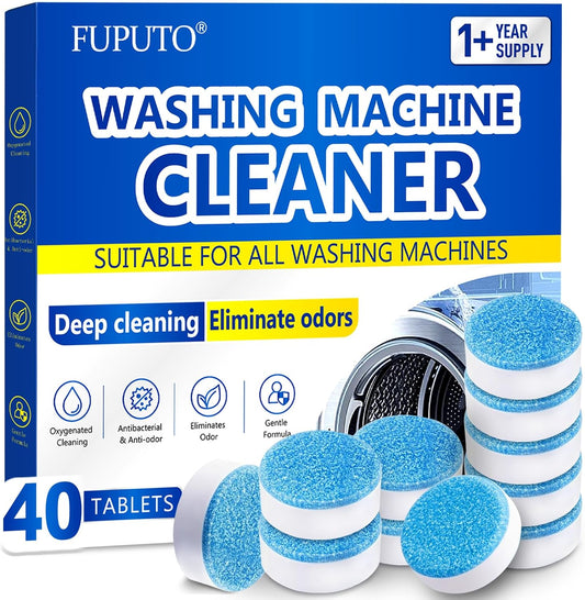 Washing Machine Cleaner Tablets, 40Pcs Deep Cleaning Tablets, Compatible with HE, Top & Front Load, Deep Cleaning Residue & Odor Eliminator, Deep-cleans to remove residue and neutralize smells01