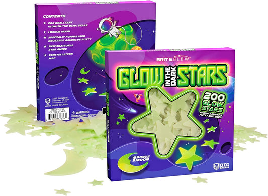 Brite Glow in The Dark Stars for Ceiling Kit - 3 Assorted 3D Plastic Star Stickers - Wall Stickers, Kids Room Decor, Fun Ceiling Decor - Starry Night Boy & Girl Stocking Stuffer Fun