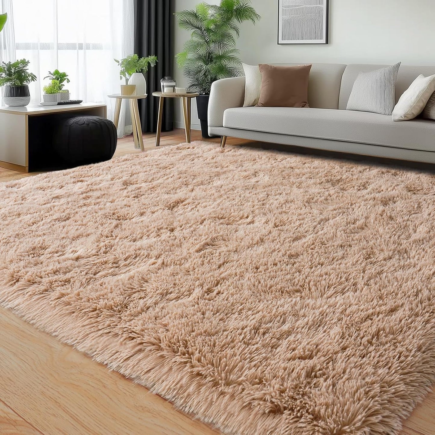 Rezutan Rugs for Living Room, Area Rug 6x9 Fluffy Rug Carpet, Soft Shaggy Modern Floor for Kids Boys Girls Bedroom, Plush Fuzzy Dorm Rug,Camel