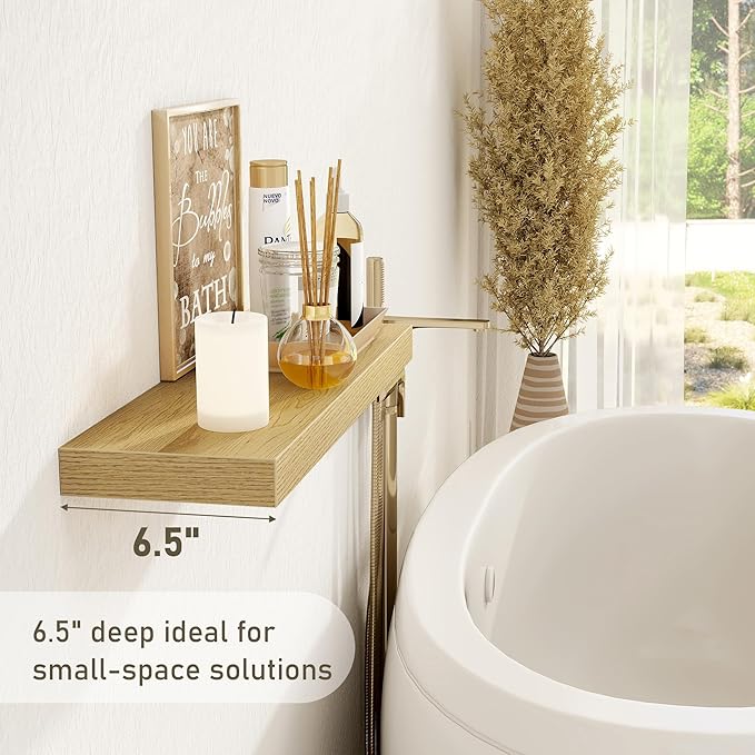 Fun Memories Floating Shelves Wall Shelf 24 inches Long, Farmhouse Bathroom Shelves Bedroom Kitchen Living Room Shelf Wall Mounted, 24 x 6.7 x 1.4 inch Set of 3, Oak Color