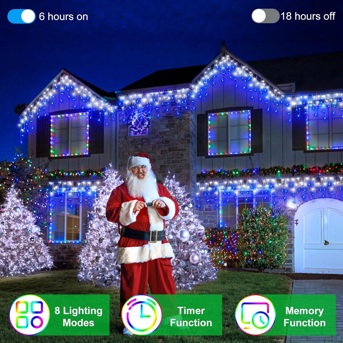 1620 LED Christma Lights with 360 Drops, 164ft Outdoor Hanging lights with 8 Modes & Timer Memory, Outsite Waterproof Curtain String Lights for Front House Fence Tree Holiday Decorations Blue & White