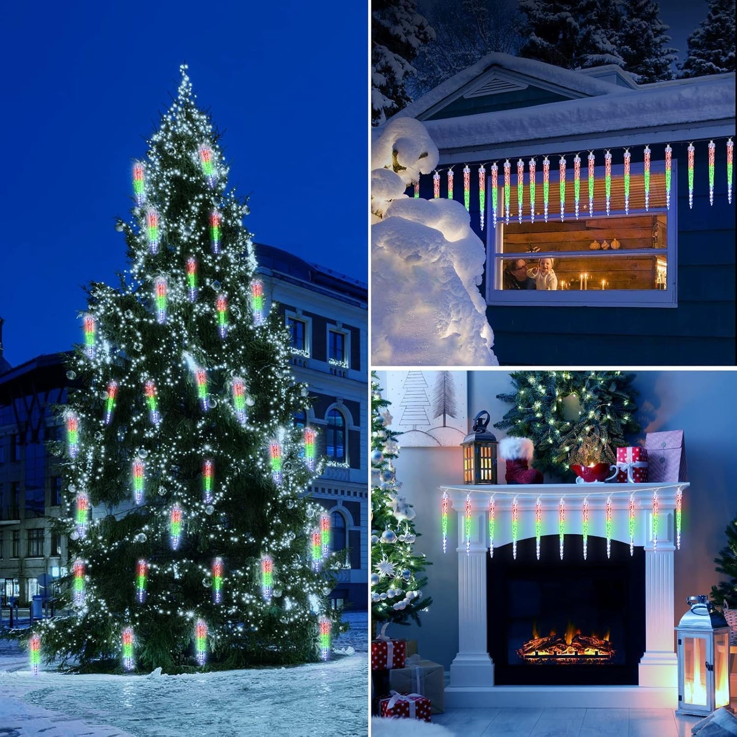 Brightown Christmas Meteor Shower Icicle Lights Outdoor, 30ft with 30 Tube 720 LED Dropping Effect, Waterproof Decorations for House Eave Roofline, Multicolor