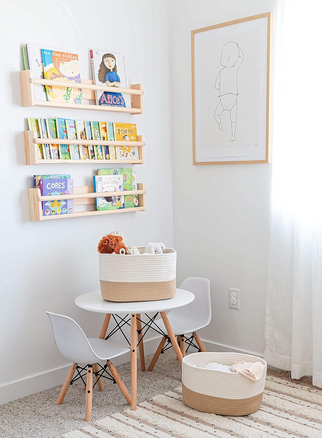 OrganiHaus Set of 3 Woven Storage Baskets for Organizing, Cotton Rope Organizer Bins for Shelves, Closet & Nursery, Dog Toy Basket, Decorative Bins for Toys, Towels & Books - 15x10x9, Honey/Off-White