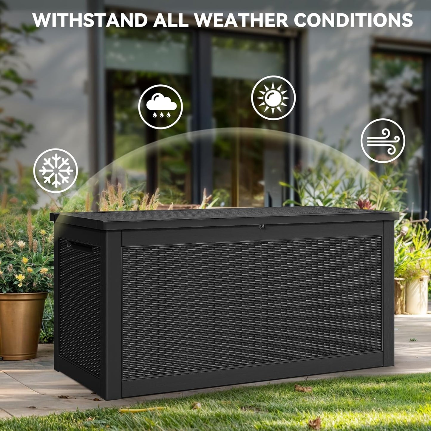 YITAHOME 260 Gallon Outdoor Storage Box, Large Water Resistant Resin Deck Box, Indoor Outdoor Lockable Storage Container for Patio, Garden, Cushions, Tools, Equipment(Black)