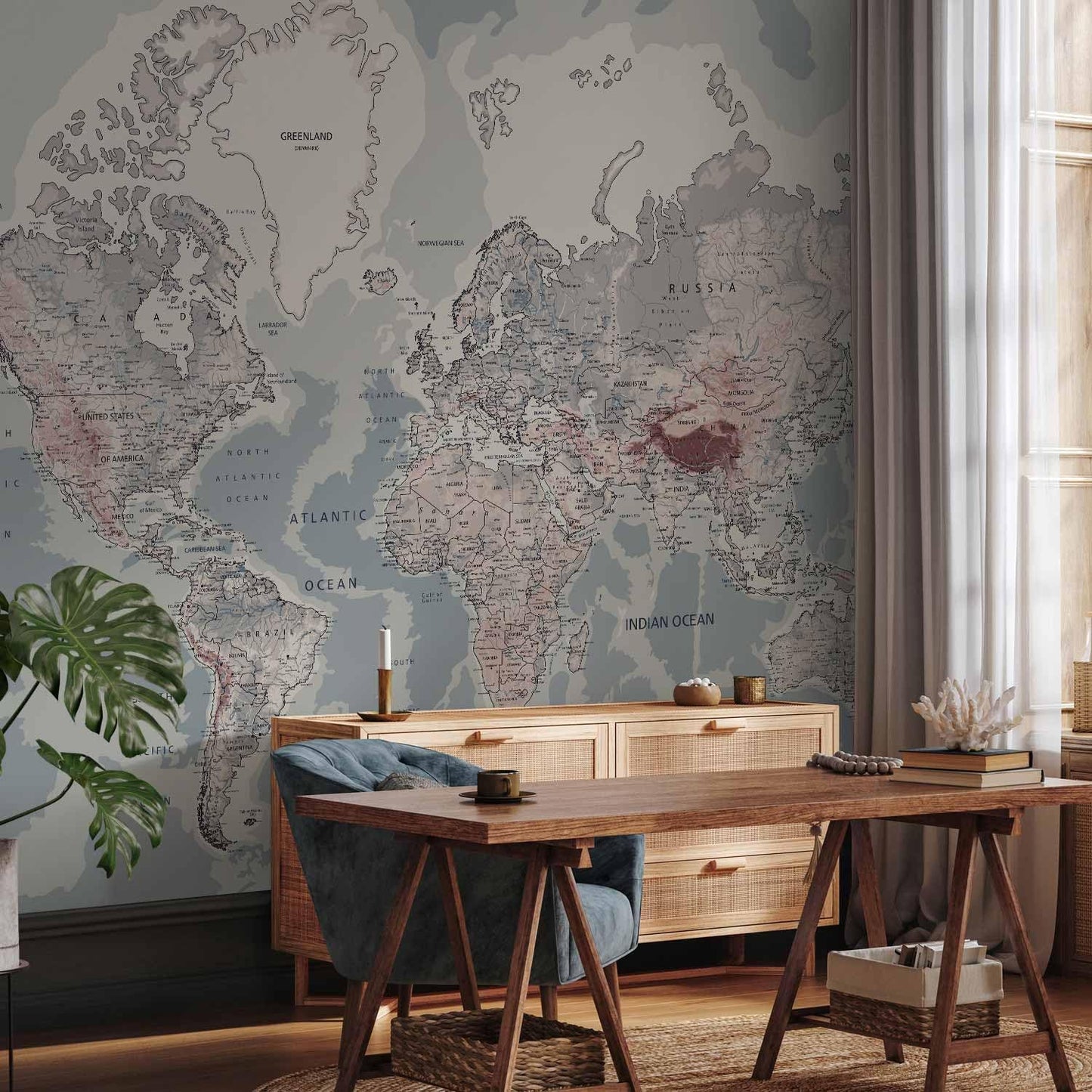 artgeist Wall Mural World Map 135x101 in - XXL Peel and Stick Self-Adhesive Wallpaper Removable Large Sticker Foil Wall Decor Print Picture Image Design Map of The World k-A-0061-a-c