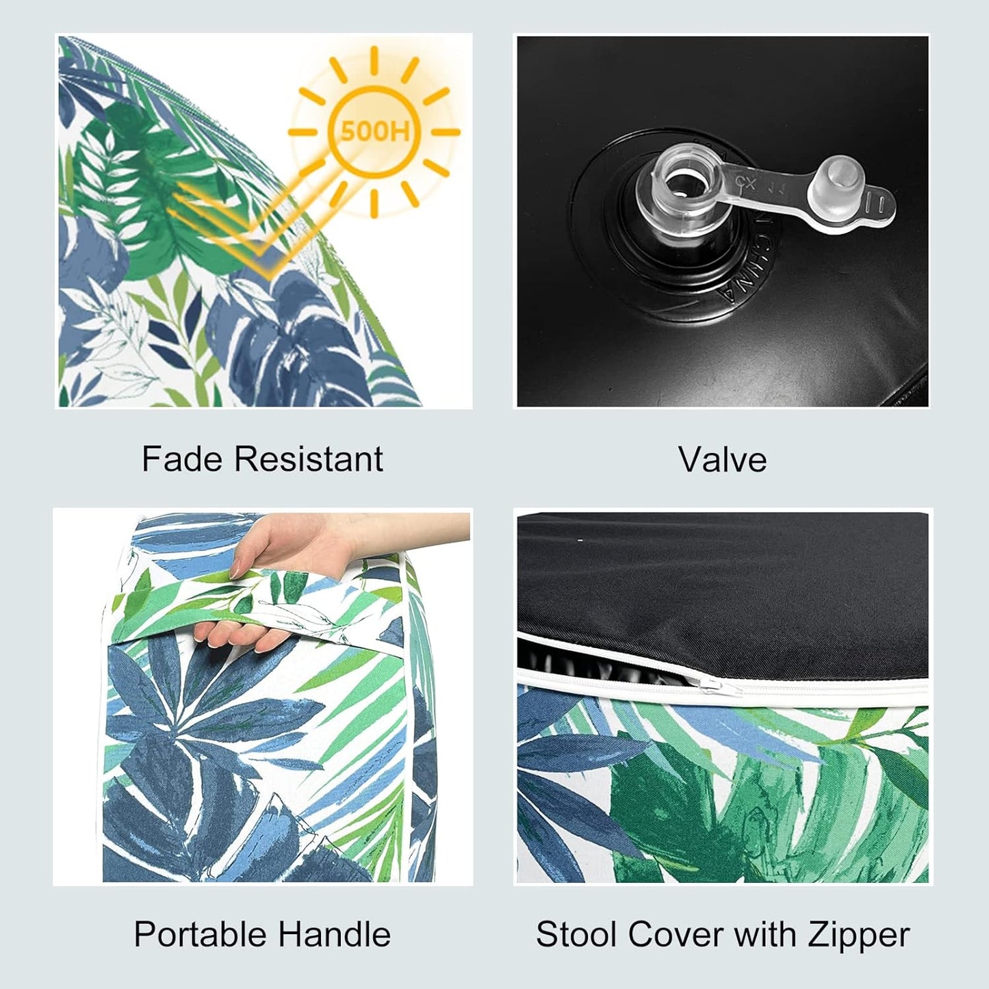 LVTXIII Outdoor/Indoor Round Inflatable Ottoman, All Weather Patio Footstool, Portable Footrest Seat for Patio Garden, Camping or Home, 21"x21"x9", Islamorada Blue Green