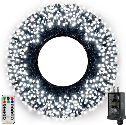 Ollny 500LED 164FT Long Christmas Tree Lights with 8 Modes Remote Timer IP44 Waterproof, Outdoor Christmas Lights for Tree House Yard Outside Xmas Decorations White