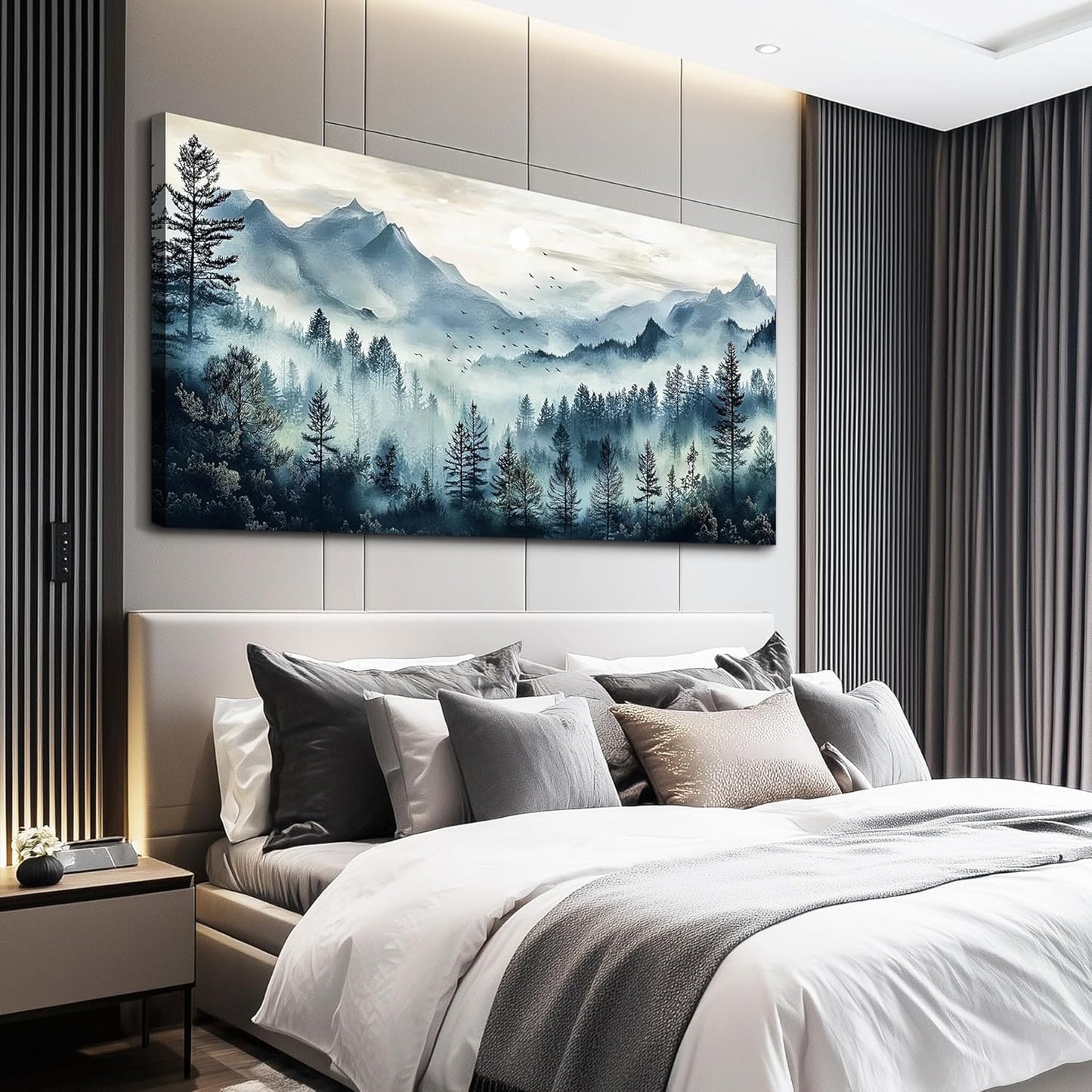 Large Wall Decor for Living Room Canvas Wall Art for Office Wall Decorations for Bedroom Foggy Forest Painting Artwork Room Home Decor 24x48 in