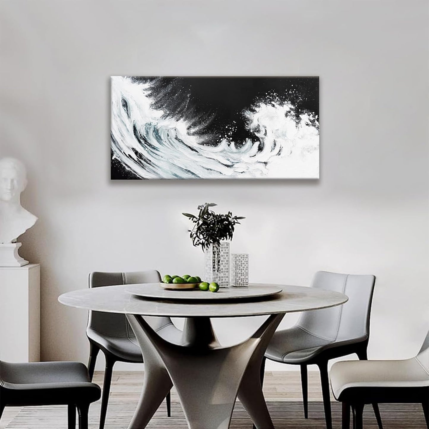 TAIJXAGSG Black And White Abstract Wall Art Painting Canvas Art Wall Decor 20x40 Inch Decorations White Ocean Waves Wall Art Canvas Abstract Art Picture For Bedroom Kitchen Office Home Decor