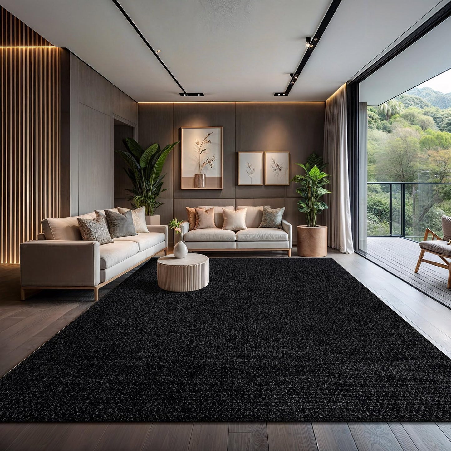 CAMILSON Easy Jute Rug 9x12, Indoor Outdoor Dark Gray Black Farmhouse Area Rugs for Living Room Patio and Kitchen Rug Solid Boho Woven Design Easy-Cleaning Washable Outside Carpet Alfombras (9 x 12)