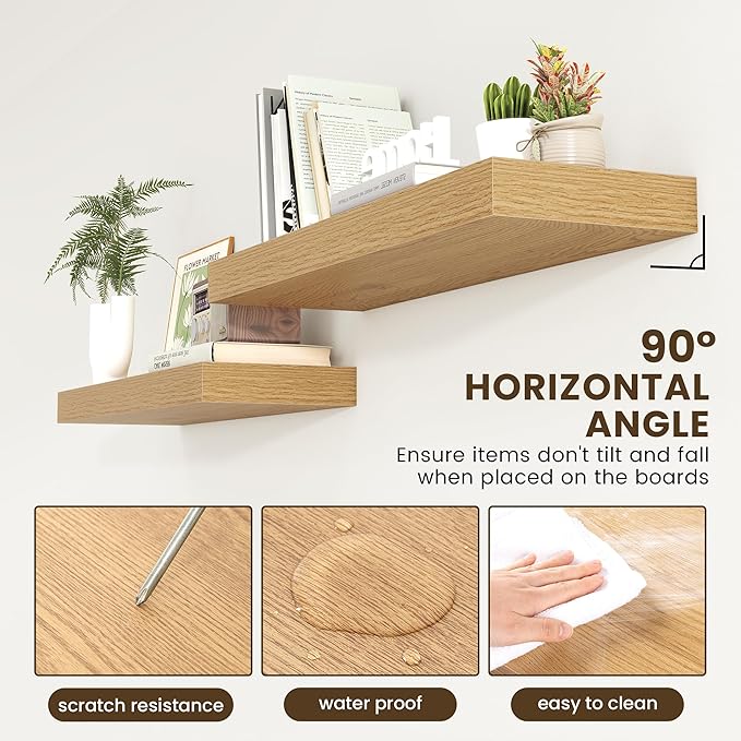 Deep Floating Shelves for Wall | 36 Inch Wide x 12 Inch Deep Floating Shelves | 36W x 12D Rustic Oak Wide Wall Shelves | Bookshelf Laundry Shelf TV Shelf