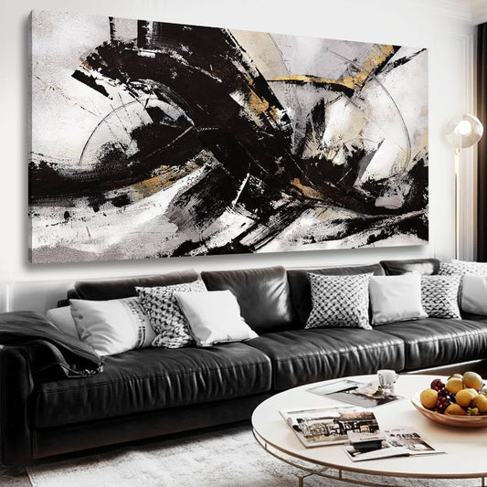 Abstract Wall Art for Living Room Canvas Wall Decor Large Artwork Black And Gold Wall Decorations Black Pictures for Wall 29"x58"