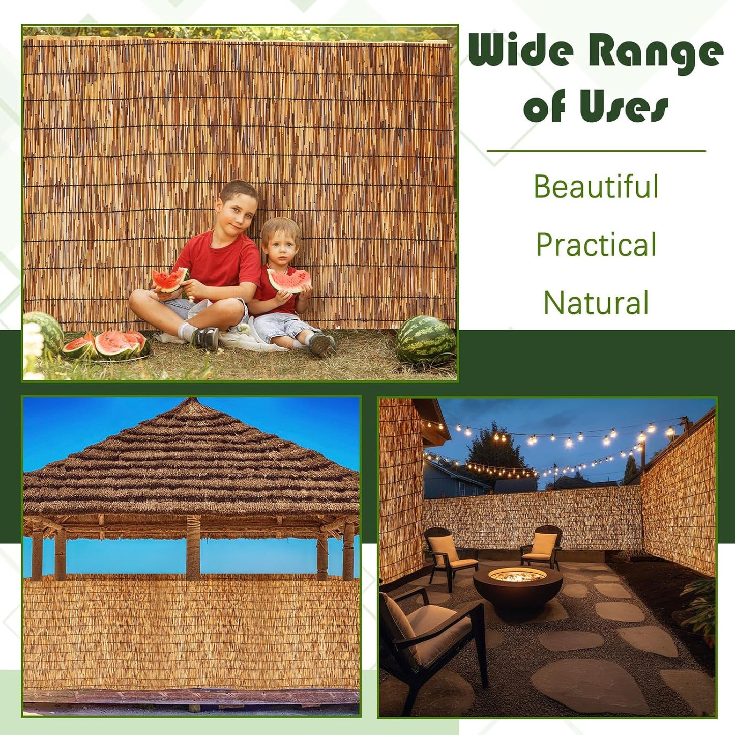 Barydat 1 Pcs 6 x 16.4 ft Bamboo Privacy Screen, Reed Fence Roller Patio Decorative Fences Reed Screen Curtain for Garden Backyard Patio Balconies