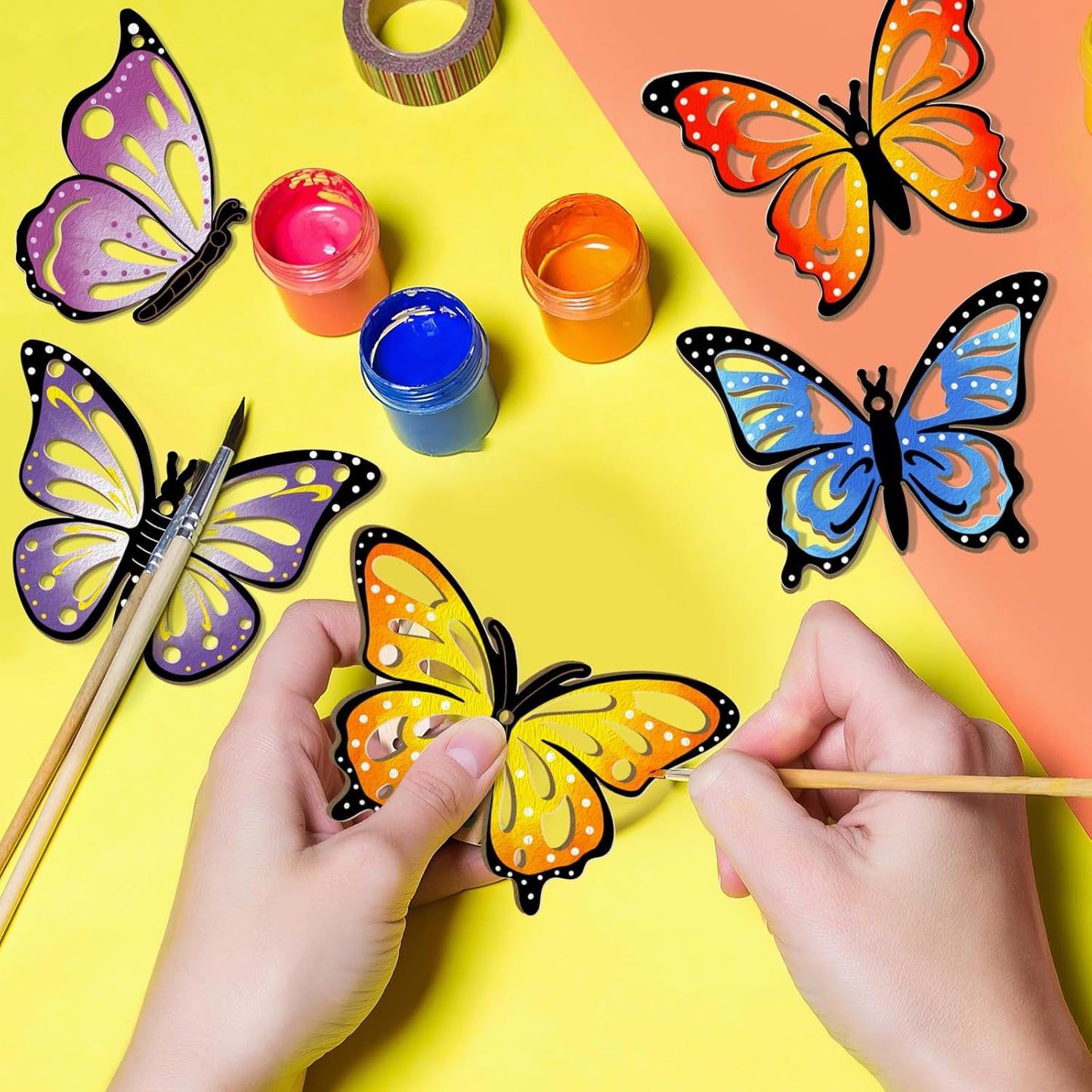 36PCS Wooden Hollow Butterfly Ornaments to Paint, 6 Styles DIY Blank Unfinished Wood Cutouts Ornament for Crafts Hanging Decorations Summer