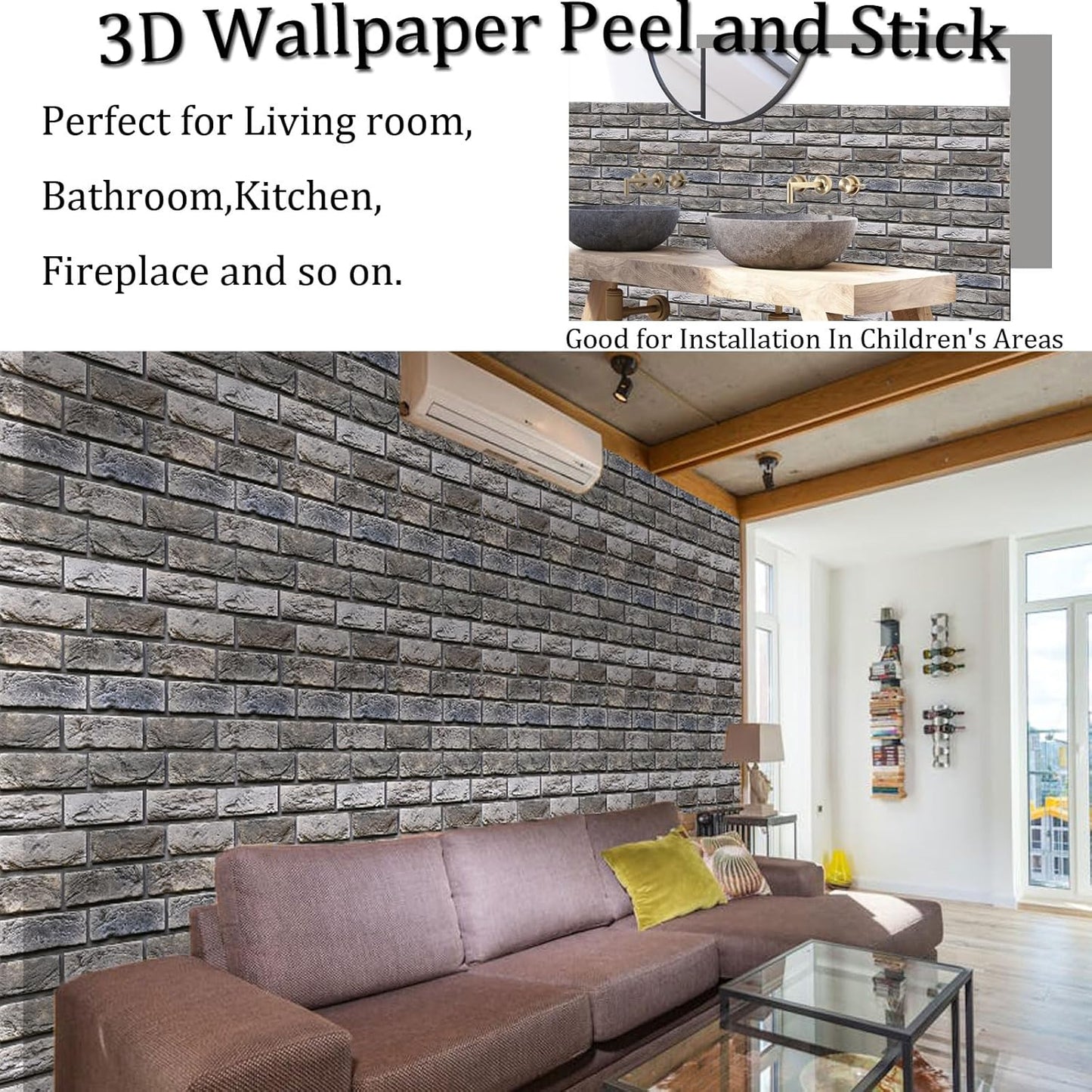Faux Brick Wall Panels,3D Wall Panel Peel and Stick,3D Brick Wallpaper,10 PCS 11.8 x 11.8 Inch,Faux Brick Foam Self Adhesive Textured Medieval for Living Room Bedroom Cover 8.46.Sq.Ft.