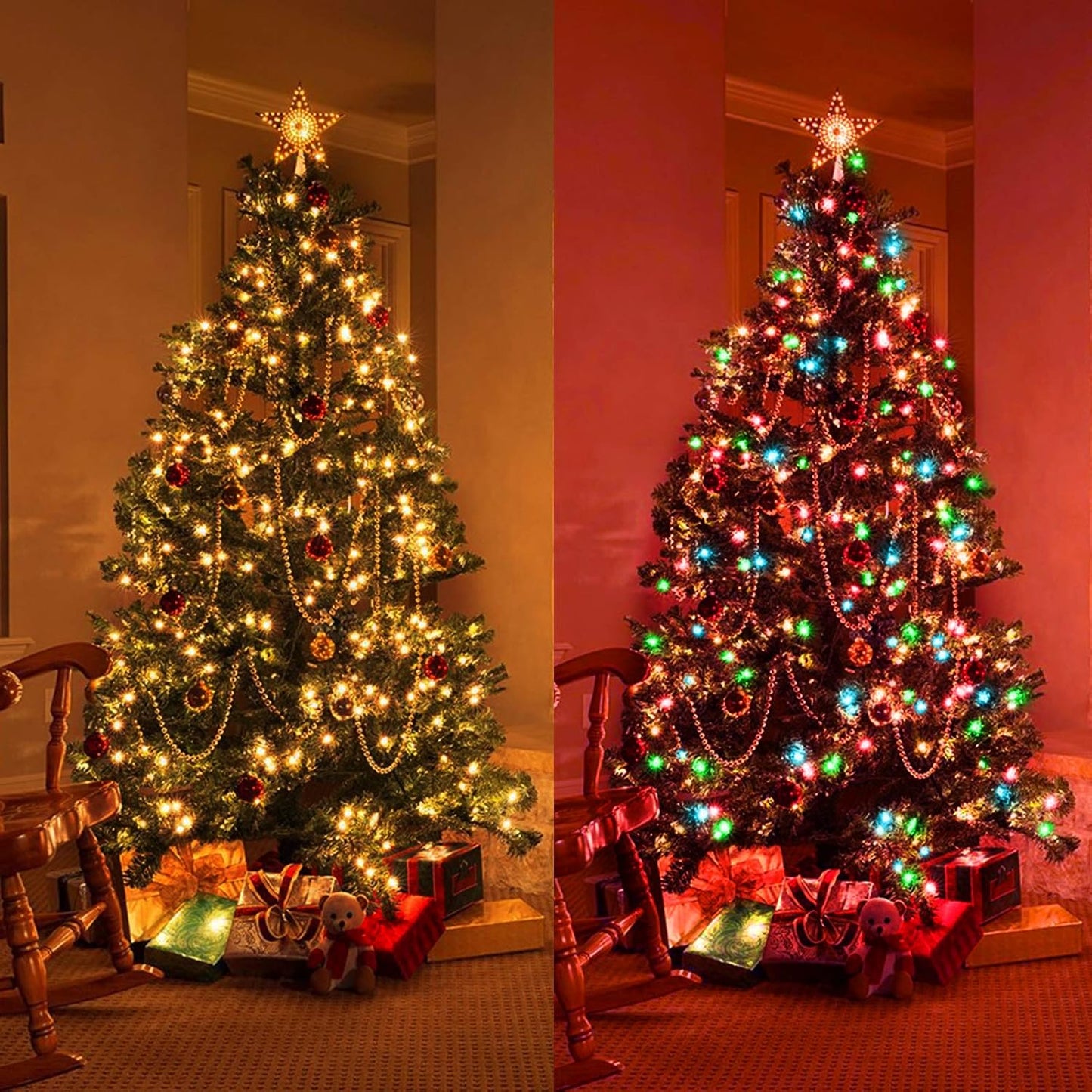 XTF2015 170ft 500 LED Christmas Lights Outdoor, 3 in 1 Color Changing Christms Tree Lights with 11 Modes and Remote for Outdoor Indoor Decor (Warm White & Multicolor & Combination) (170FT)