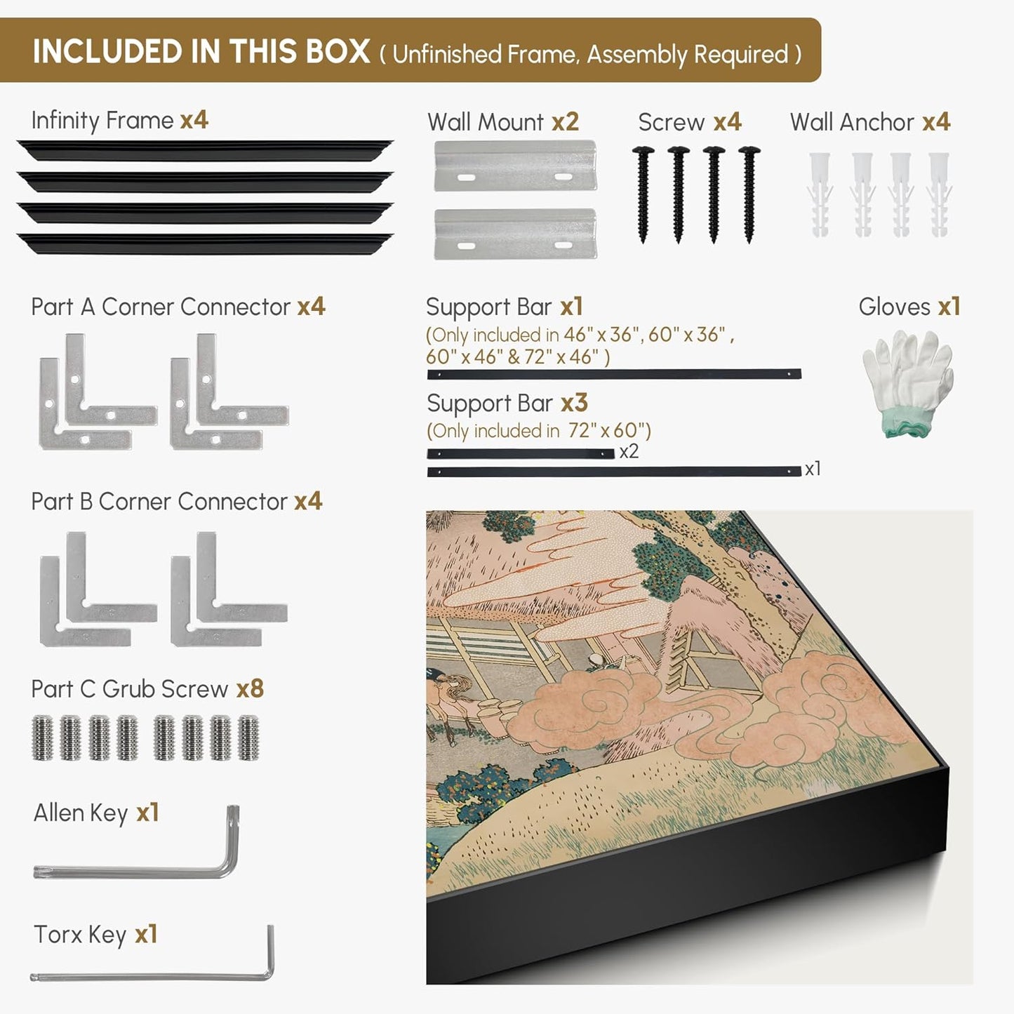 SIGNWIN 46"x72" Extra Large Framed Wall Art Japanese Ukiyo-e Landscape, Timeless Mt. Fuji Scene for Zen-Inspired or Asian-Style Interiors for Home Living Room Bedroom Decor (Frame Assembly Required)