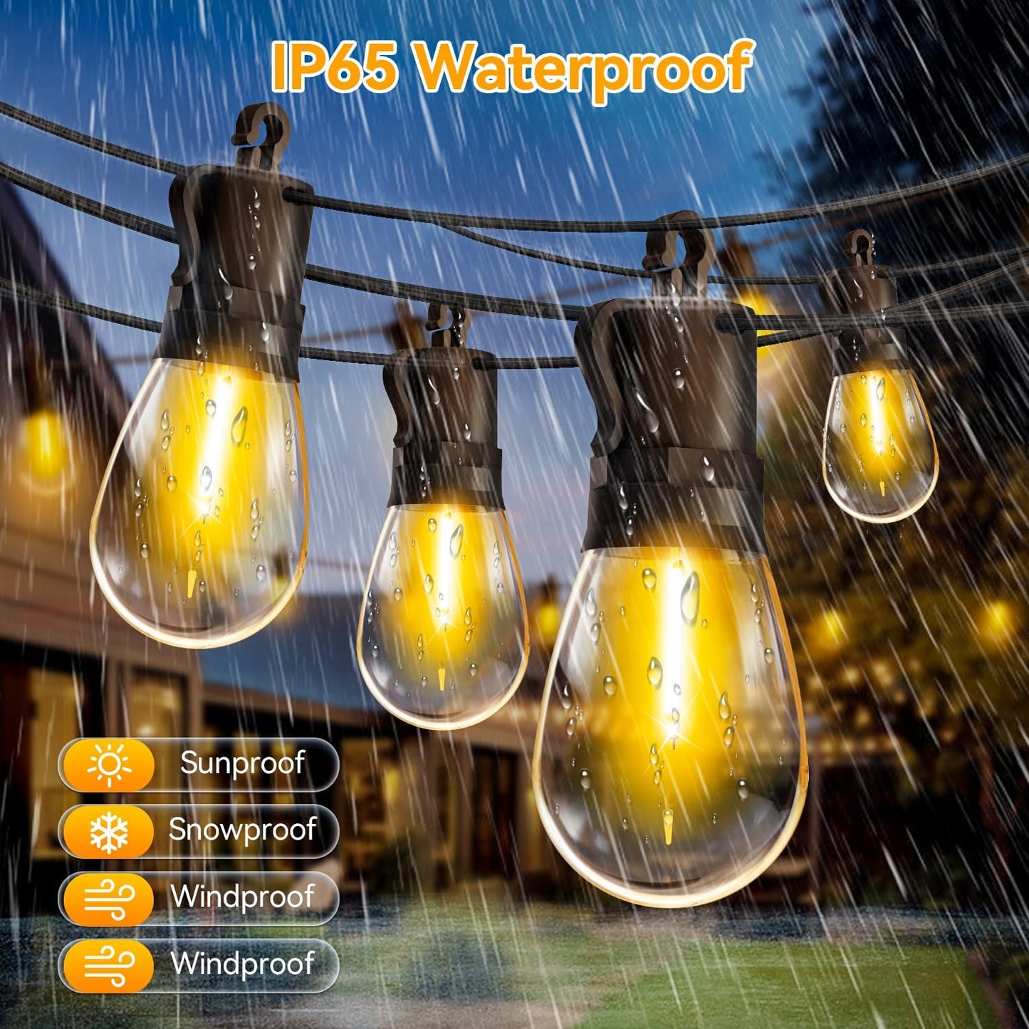 Outdoor String Lights Patio LED Light Outside - 30M 28+2 S14 LED with Remote Control 100ft Porch Lighting IP65 Waterproof