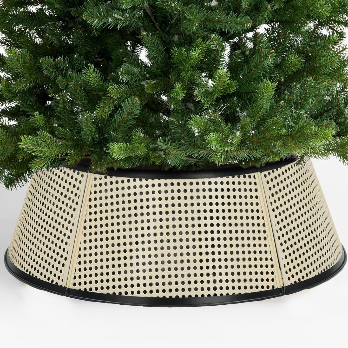 Metal Christmas Tree Collar, 28’’ D Christmas Decorative Base Cover for Christmas Tree, Tree Skirt, Tree Ring - Cream