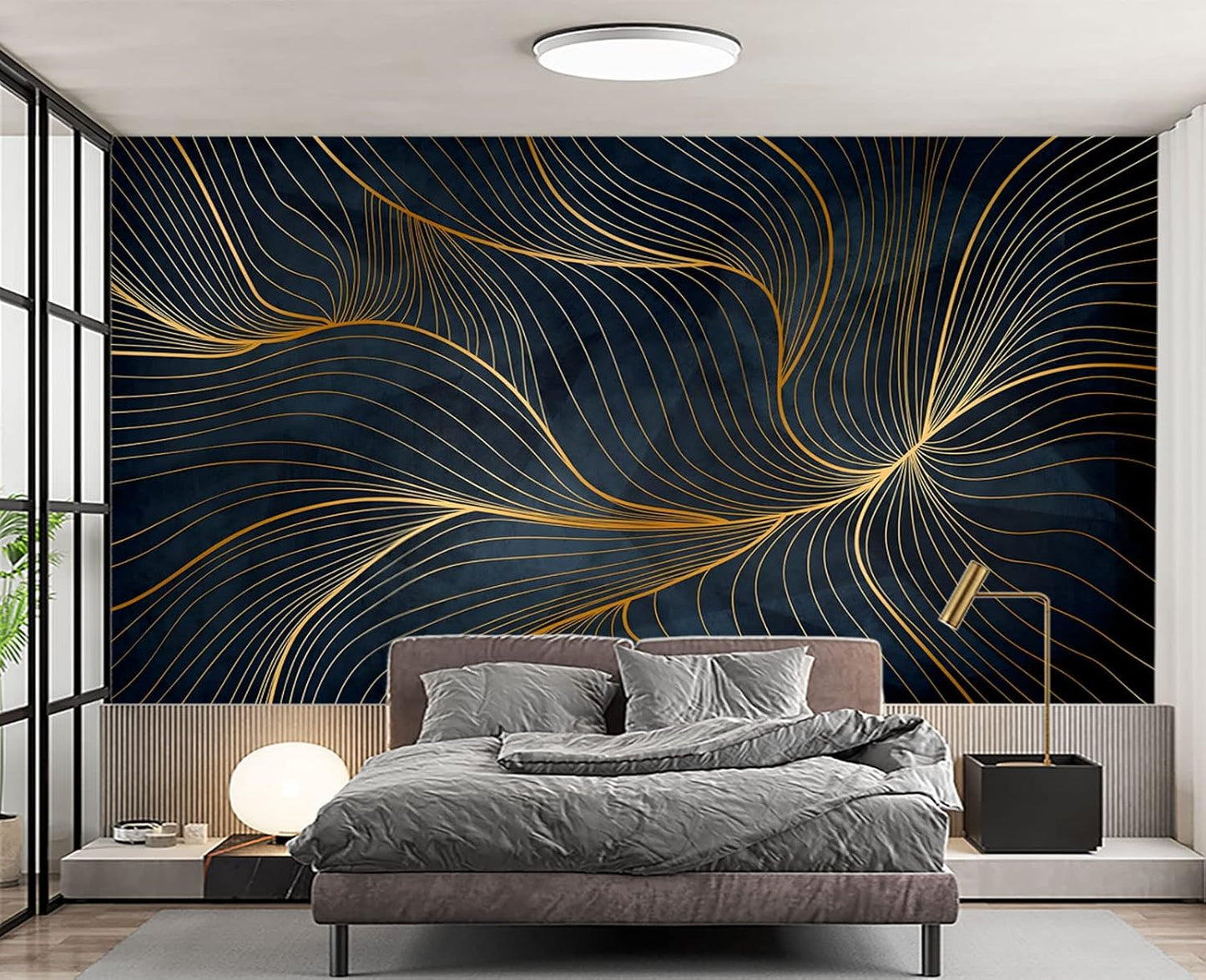 Simple Golden Lines Wall Mural Wallpaper for Bedroom 103" x 69"