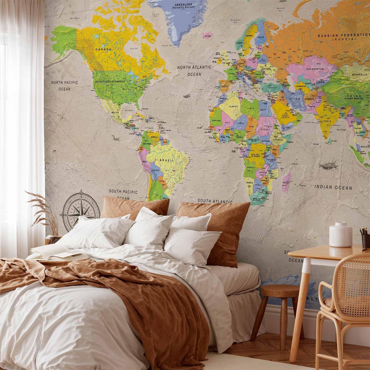 artgeist Wall Mural World Map 193x138 in - XXL Peel and Stick Self-Adhesive Wallpaper Removable Large Sticker Foil Wall Decor Print Picture Image Design Map of The World k-A-0129-a-a