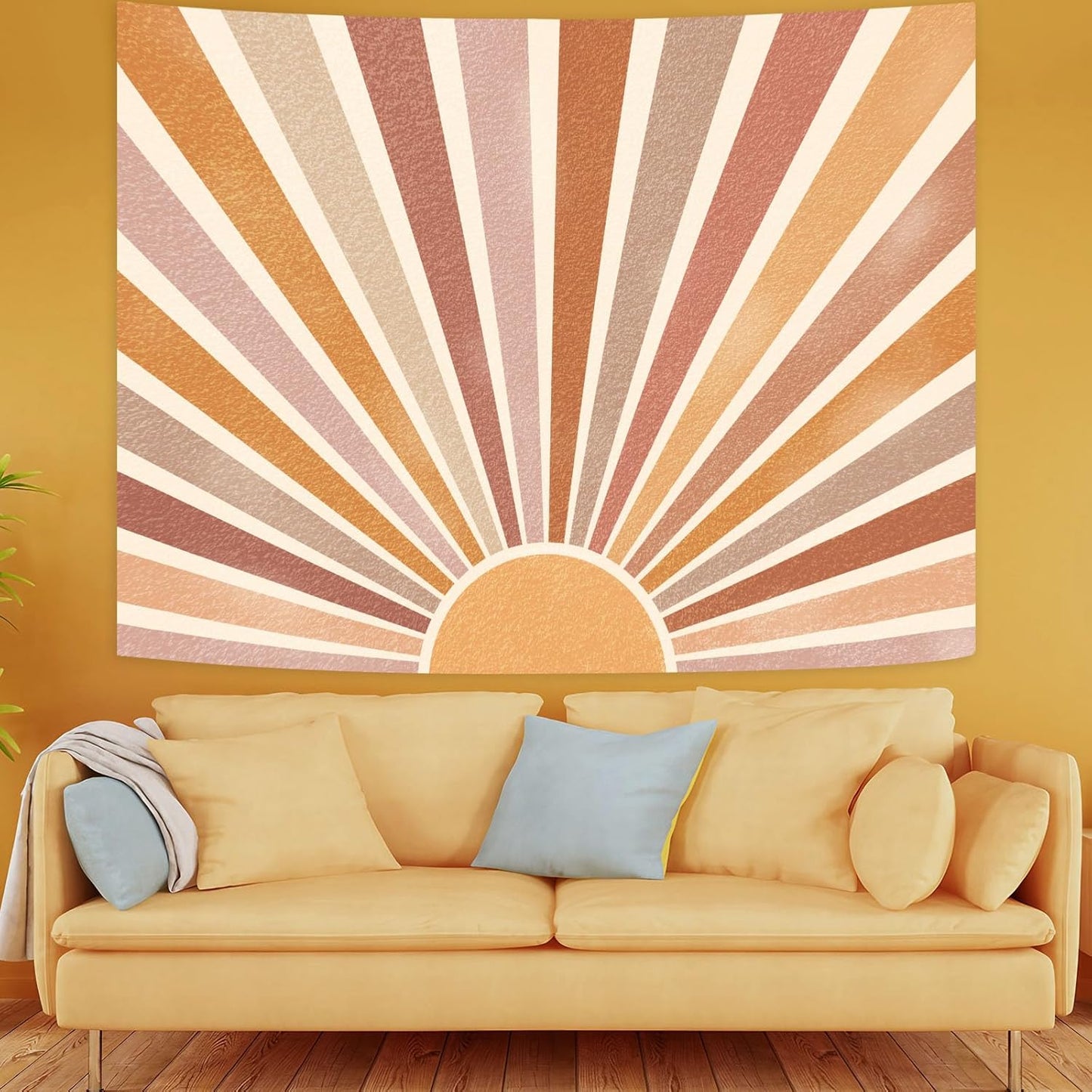 Kanuyee Retro Burning Sun Tapestry Wall Hanging, Vintage 70s Abstract Geometric Sunrise Tapestries for Bedroom Living Room Backdrop 60×80 inch
