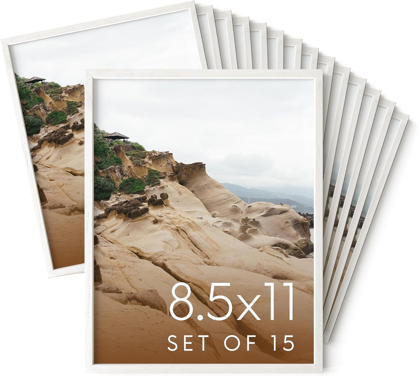 Haus and Hues 8.5x11 White Oak Wood Picture Frames Set of 15 - Premium Bulk Picture Frames 8.5x11 Bundle - Elegant Gallery Wall Frame Set for Posters, Art Display - Ideal for Wall Decor in Home &