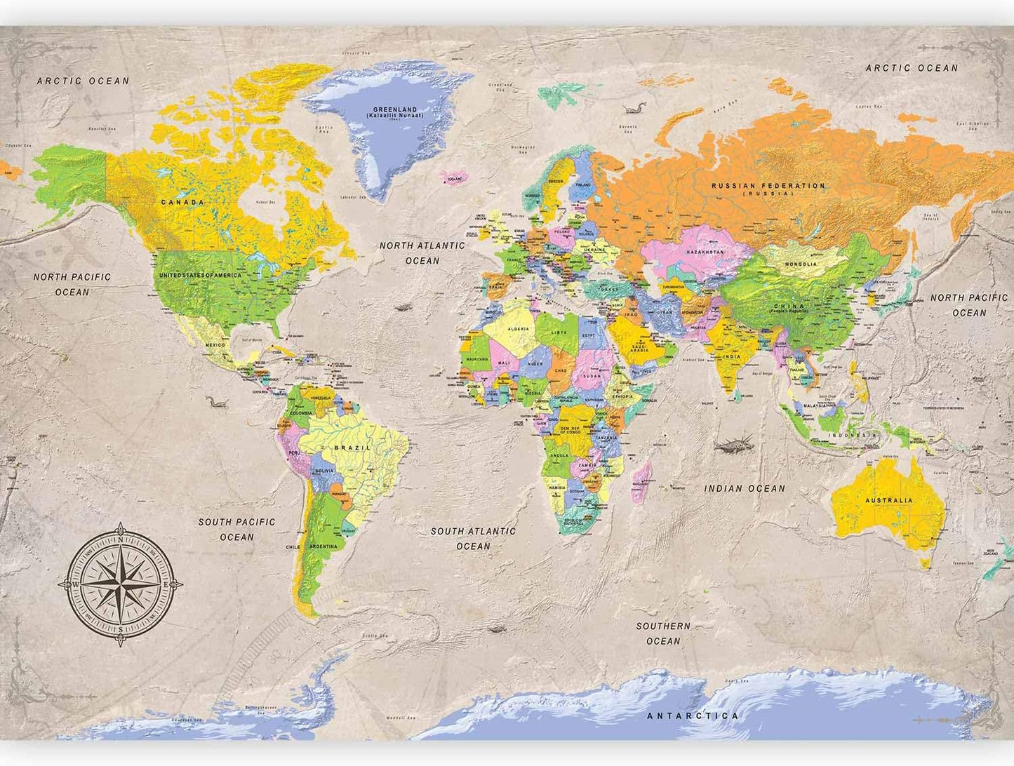 artgeist Wall Mural World Map 77x55 in - XXL Peel and Stick Self-Adhesive Wallpaper Removable Large Sticker Foil Wall Decor Print Picture Image Design Map of The World k-A-0129-a-a