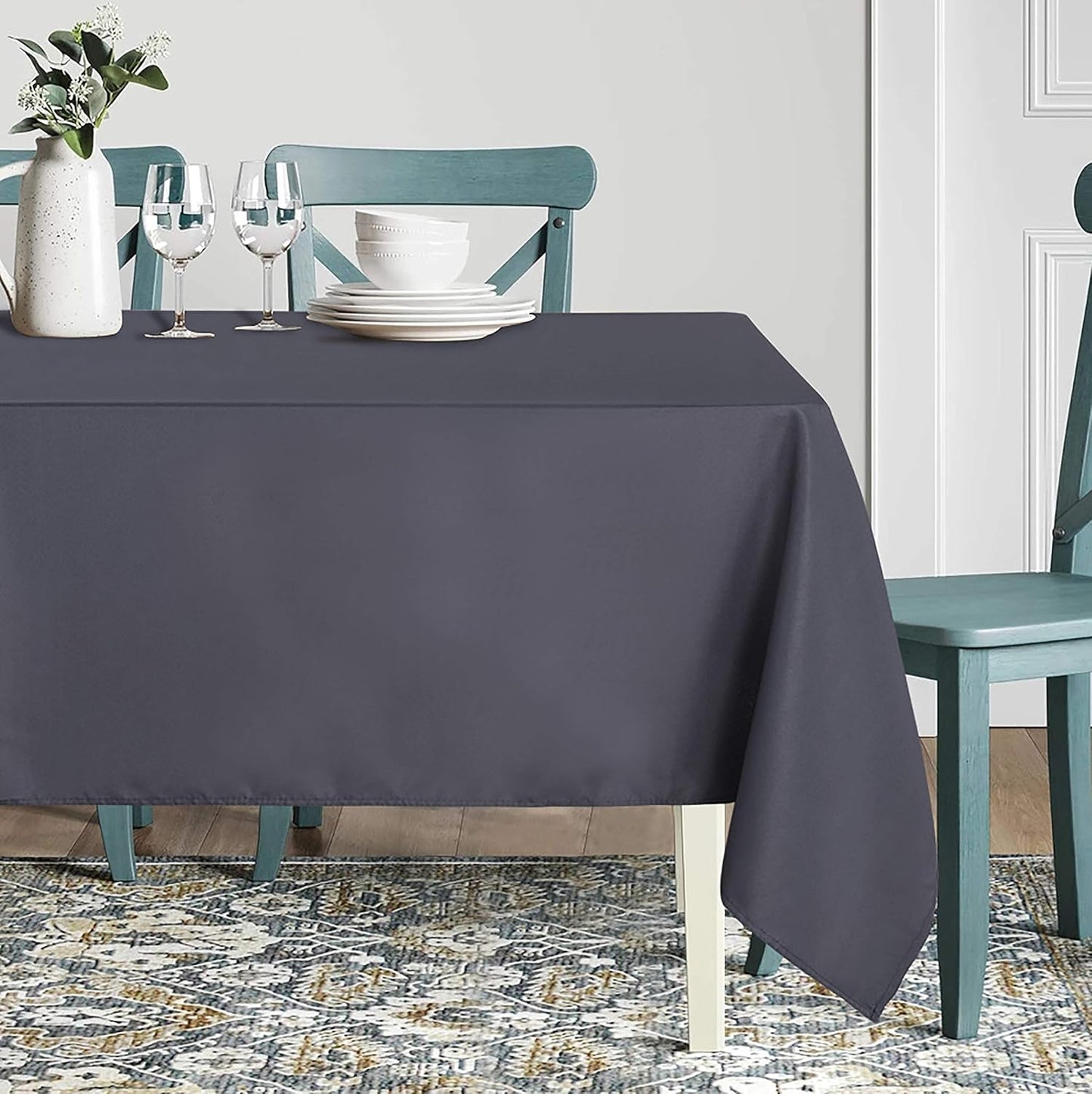 sancua Rectangle Tablecloth - 54 x 120 Inch - Water Resistant Spill Proof Washable Polyester Table Cloth, Decorative Fabric Table Cover for Dining Tables, Buffet Parties and Camping, Grey
