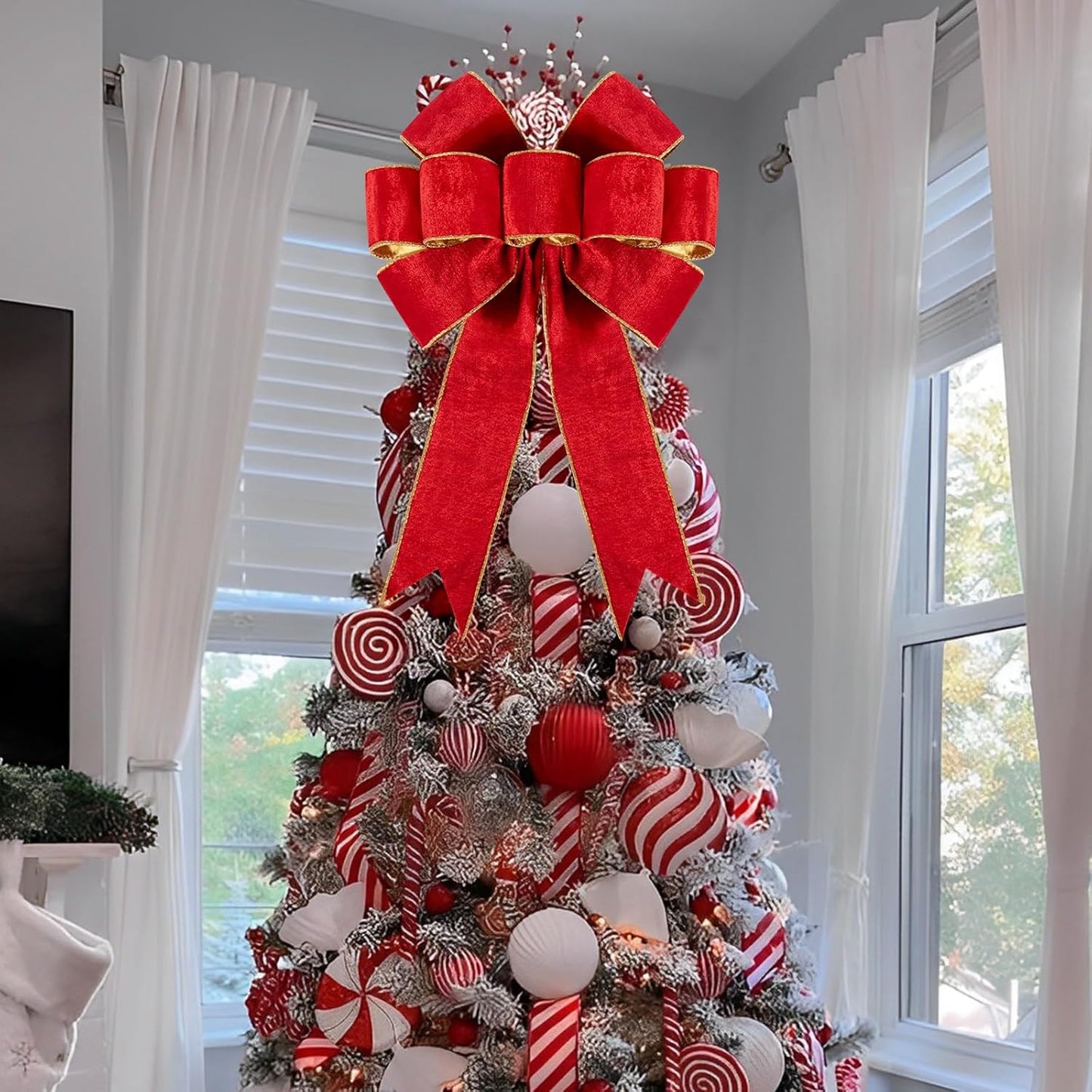 1Pack Large Christmas Bows Velvet Red Bows Holiday Red Christmas Bows Decorations for Wreath Velvet Bows Decor for Christmas Tree Topper, Front Door, Outdoor(24 * 16 inch)