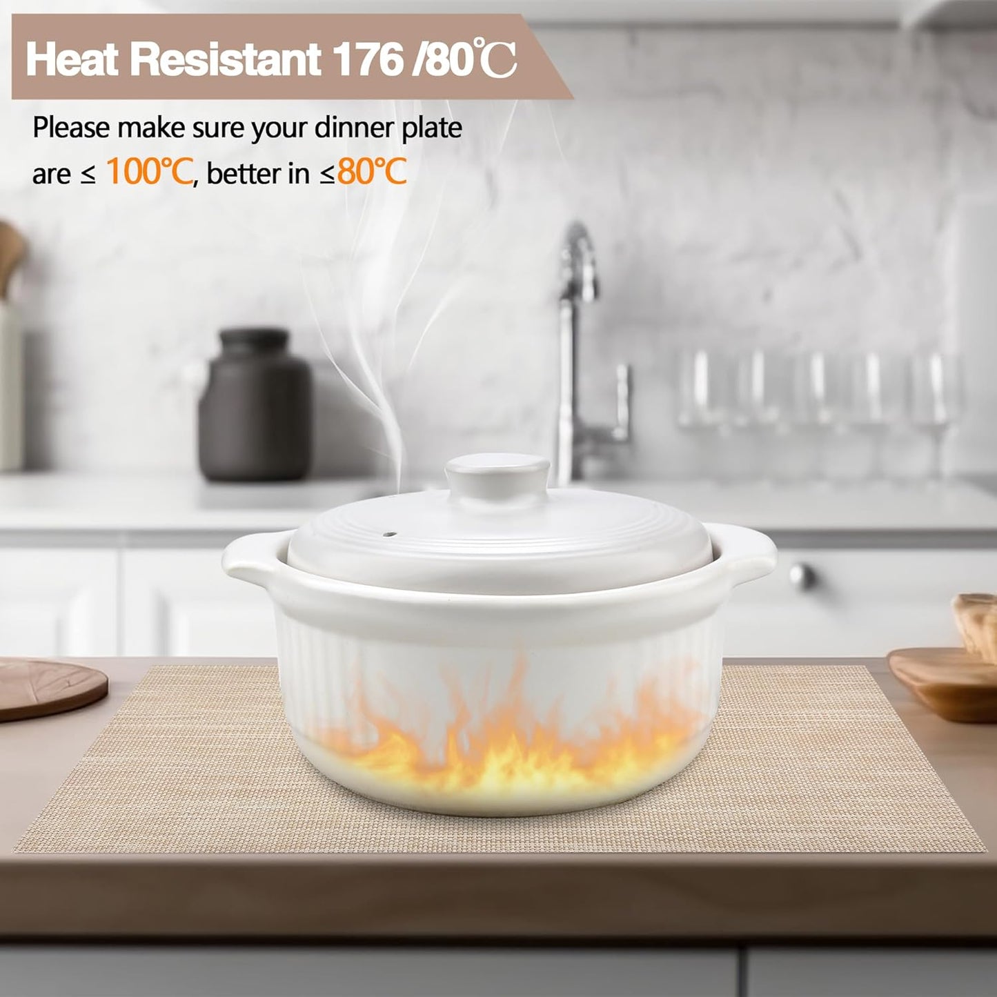 Placemats Set of 8 - Easy Clean Washable Vinyl Placemats - Wipeable Heat Resistant Table Mats for Dining Table - 17.7x11.8 Inch (8, Beige)