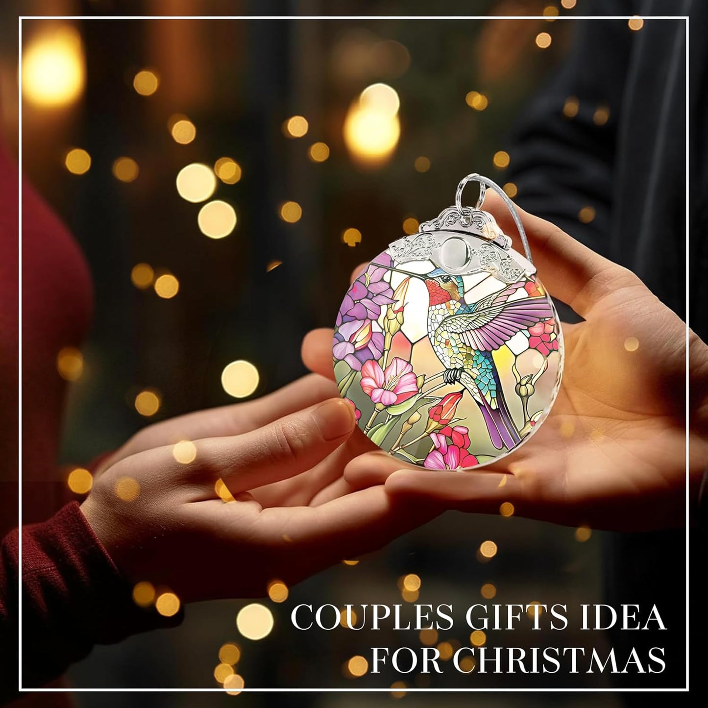 2025 Christmas Ornament, Stained Glass Effections, Christmas Tree 4 Inch Acrylic Ornament Art, White Elephant Gifts Car Interiors Decors, Christmas Decor (Radiant Hummingbird)