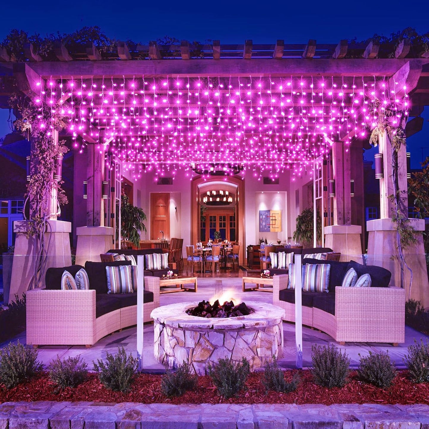 Icicle Christmas Lights Outdoor, 66FT 640 LED Icicle Lights for Outside with 8 Modes Timers, Waterproof Plug in Twinkle String Light for House Yard Eave Garden Party Holiday Decorations, Pink