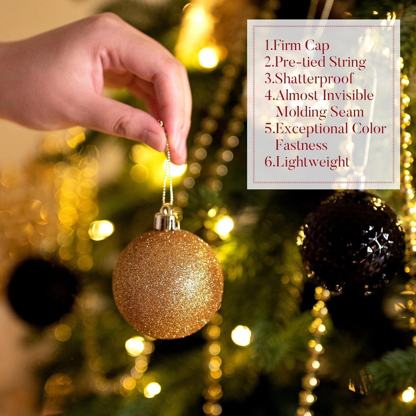 Valery Madelyn Christmas Tree Decorations Ornament Set for Fall Halloween, 50ct 2.36 Inches Black and Gold Shatterproof Christmas Ball Ornaments Hanging Xmas Holiday Party Decor