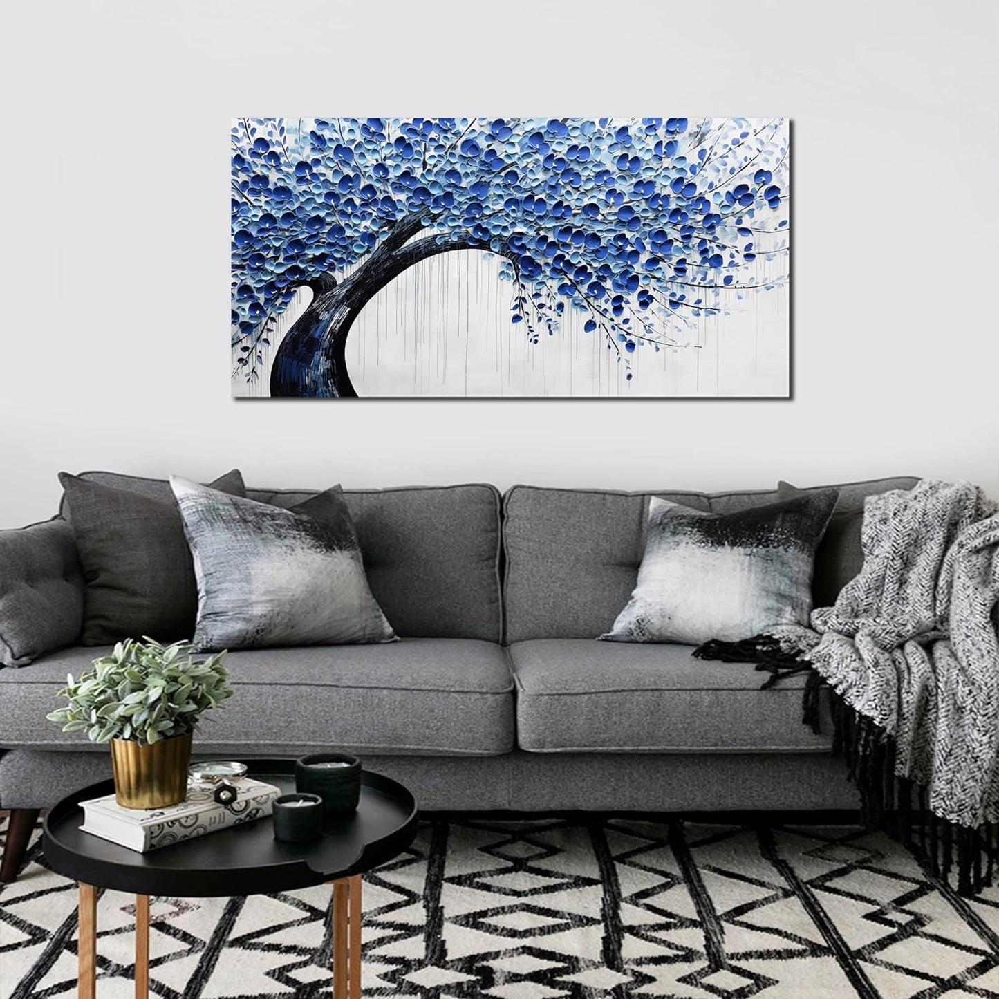 Large Wall Art for Living Room Bedroom Home Office Blue Tree of Life Wall Art Floral Picture Framed Wall Decor Modern Canvas Prints 20x40 In