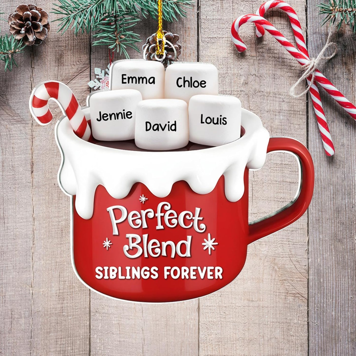 A Blend of Christmas Cheer Personalized Acrylic Ornament – Custom Name Charms Family Members up to 10 People, Holiday Decoration for Family Members & Friends