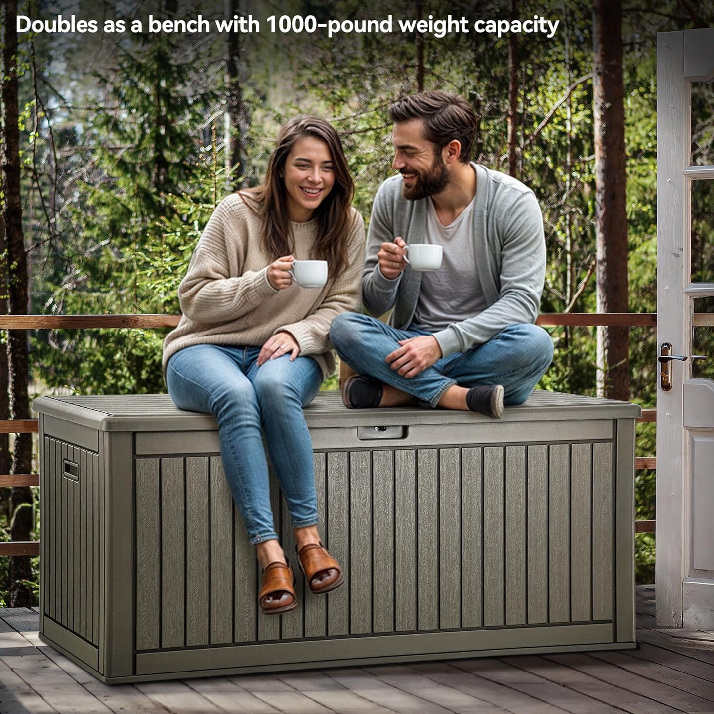 YITAHOME 260 Gallon Extra Large Deck Box, Double-Wall Resin Outdoor Storage Box with Flexible Divider for Patio Cushions Garden Tools, 1000lbs Load Capacity, Lockable & Waterproof (Light Brown)