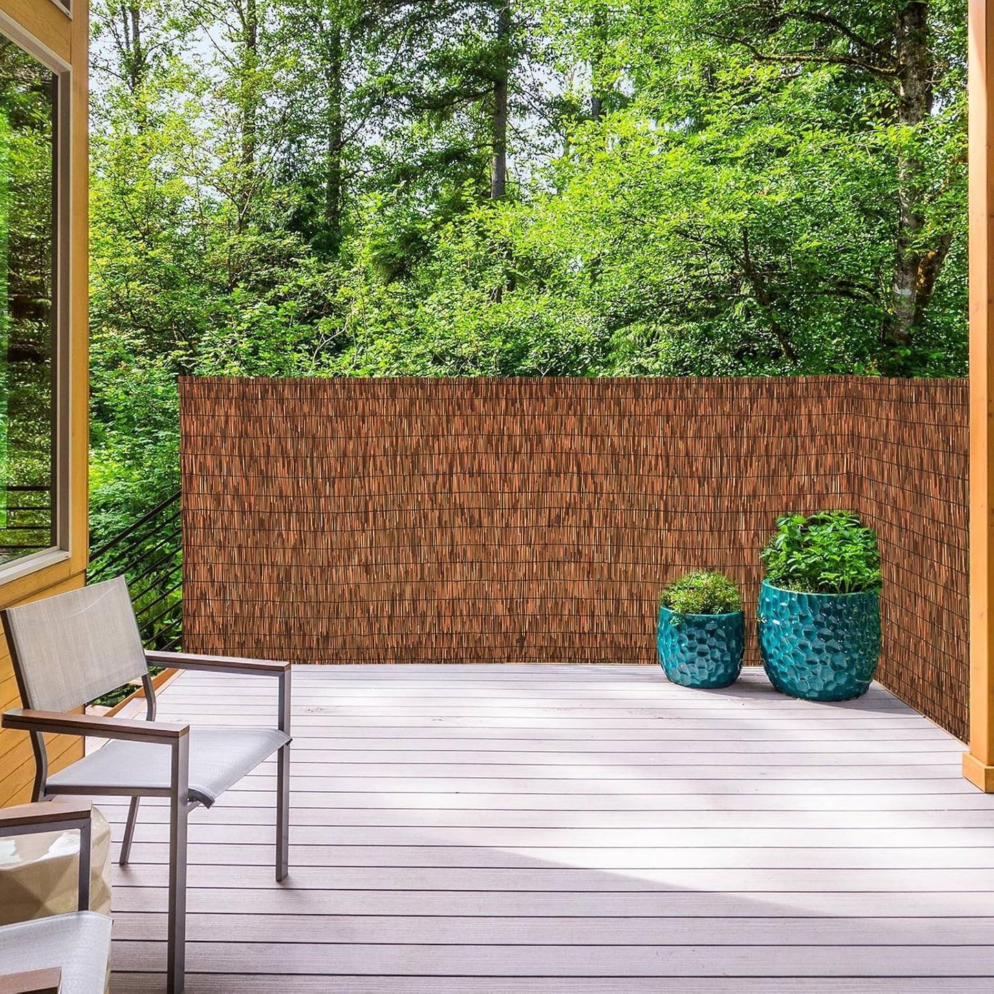 Brown 2 Pack 4FT X 16.4FT Reed Fencing Roll, Balcony Privacy Shade Reed Bamboo Fencing Garden Fence Border, Wind Block Sunshade Fence Screen for Outdoor Yard Patio Flower Bed Edge