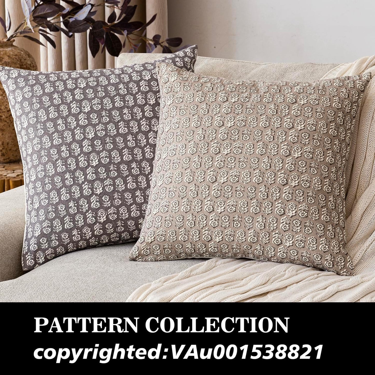 Foindtower Set of 2 Decorative Vintage Floral Print Throw Pillow Covers Neutral Modern Farmhouse Cushion Covers Boho Home Decor for Sofa Couch Chair Bedroom Living Room Outdoor,22×22 Inch,Tan Taupe