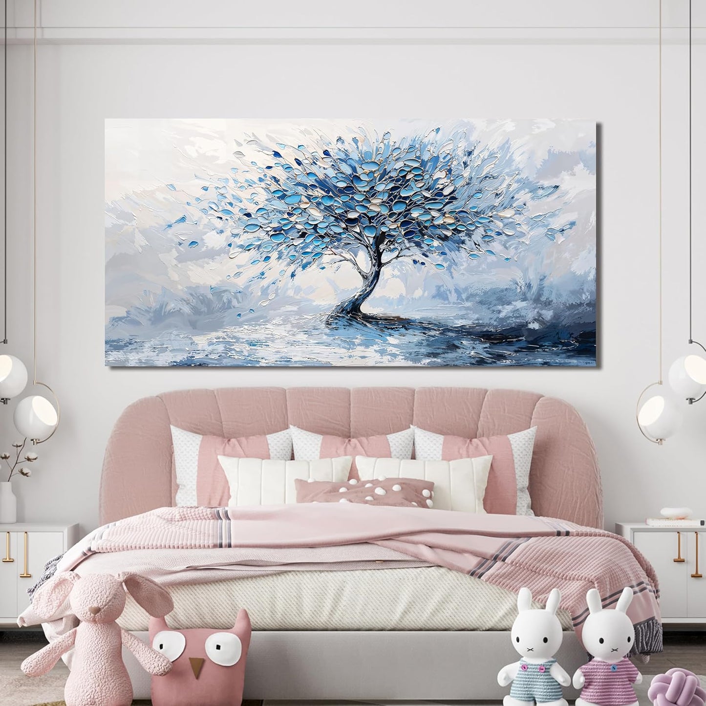 Large Canvas Wall Art Decor Modern Blue White Wall Art Prints Canvas Art Wall Decor Wall Art Pictures for Living Room Artwork for Walls Abstract Art Tree of Life Wall Art Bedroom Office Decor 24"X48"