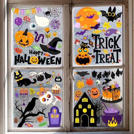 Halloween Window Clings - Halloween Decorations Static Window Stickers for Glass, Removable Large Double-Sided Window Decals for Indoor Home Decor, Bat Fall Cute Party Gift, 65 PCS/9 Sheet